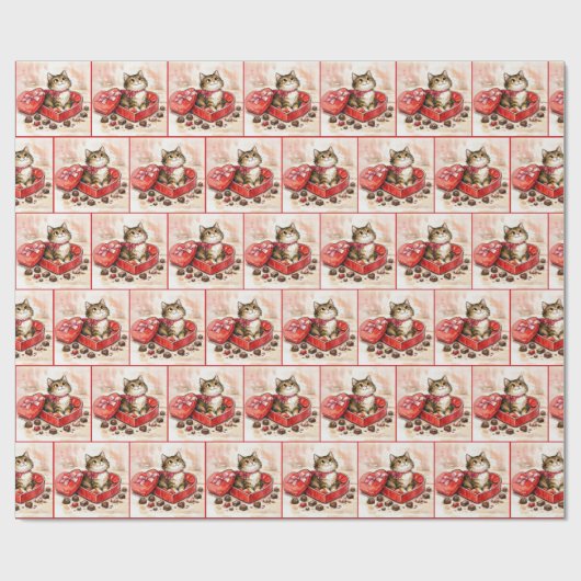 Tabby Cat In a Valentine Heart Candy Box Cadeaupapier (Vlak)
