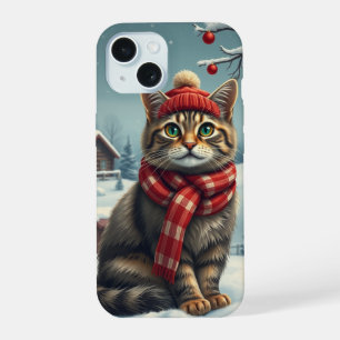 Tabby Cat in Preppy winterkleding en Pet iPhone 15 Hoesje