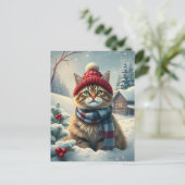 Tabby Cat in Preppy Winterkleding en Pet Winter Feestdagenkaart (Staand voorkant)