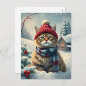 Tabby Cat in Preppy Winterkleding en Pet Winter Feestdagenkaart (Voorkant / Achterkant)