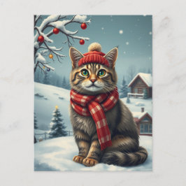 Tabby Cat in Preppy Winterkleding en Pet Winter Feestdagenkaart