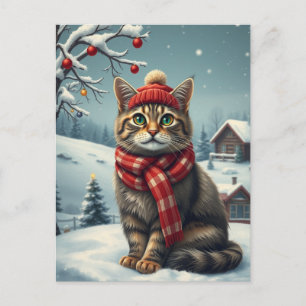 Tabby Cat in Preppy Winterkleding en Pet Winter Feestdagenkaart