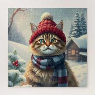 Tabby Cat in Preppy Winterkleding en Pet Winter Legpuzzel