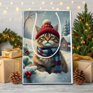 Tabby Cat in Preppy Winterkleding en Pet Winter Medium Cadeauzakje