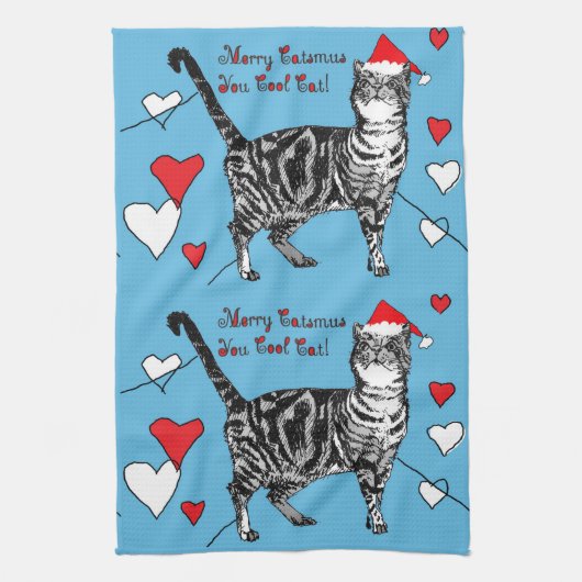Tabby Cat Kerstmis Cool Cat Tea Towel Theedoek (Verticaal)