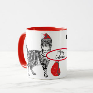 Tabby Cat Kerstmis Rood White Funny Mok