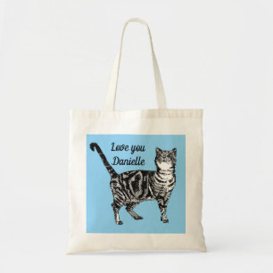 Tabby Cat Light Blue Girls Name Canvas tas