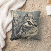 Tabby Cat Lino Print Kussen (Deken)