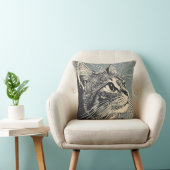 Tabby Cat Lino Print Kussen (Stoel)