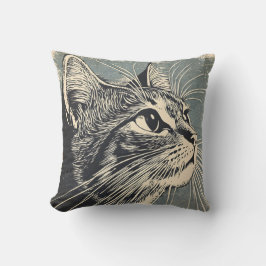 Tabby Cat Lino Print Kussen