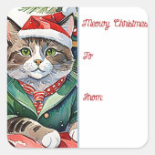 Tabby Cat Meowy Kerstcadeau Label (Voorkant)