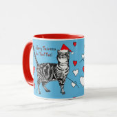 Tabby Cat Merry Blue Red Kerstmis Mok (Voorkant links)