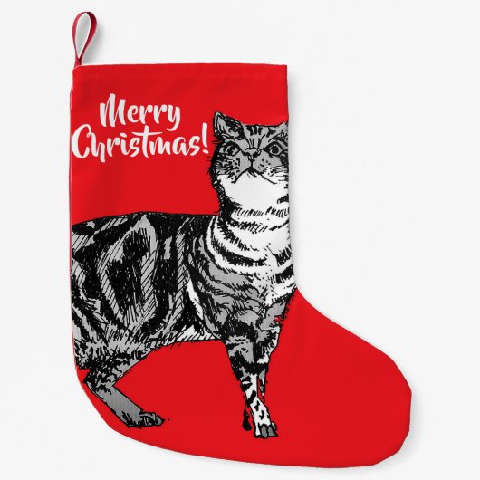 Tabby Cat Merry Cats Red kerststop Kleine Kerstsok (Voorkant)