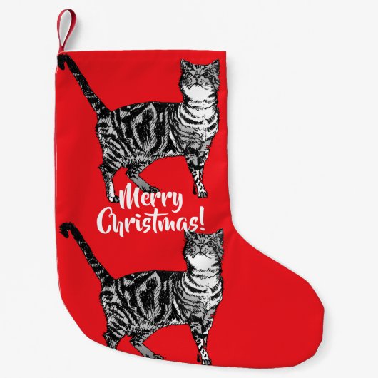 Tabby Cat Merry Cats Red kerststop Kleine Kerstsok (Voorkant)