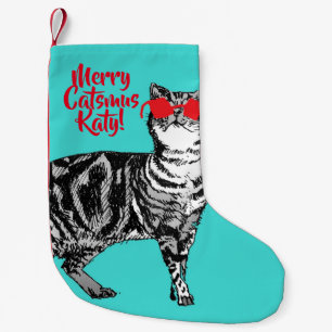 Tabby Cat Merry Catsmus Aqua Kerstkous Kleine Kerstsok