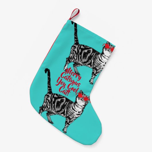 Tabby Cat Merry Catsmus Cool kerststop Kleine Kerstsok (Voorkant (Hangend))