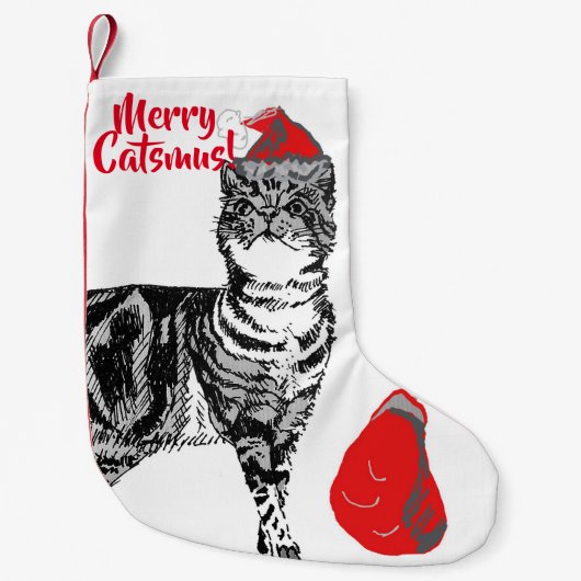 Tabby Cat Merry Catsmus kerststop Kleine Kerstsok (Voorkant)