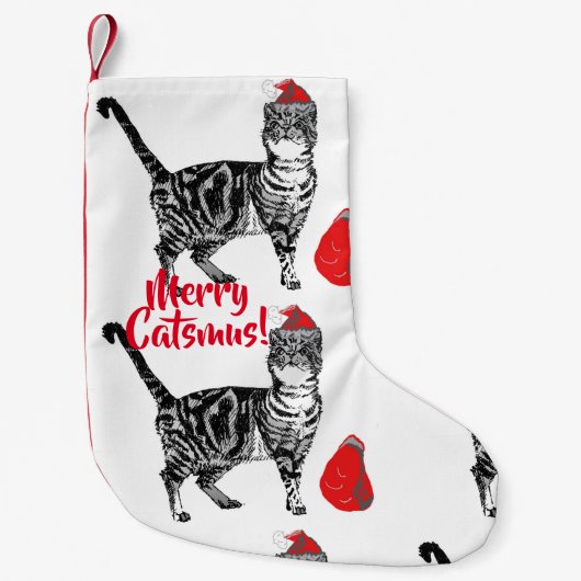 Tabby Cat Merry Catsmus kerststop Kleine Kerstsok (Voorkant)