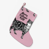 Tabby Cat Merry Catsmus Pink Christmas Stocking Kleine Kerstsok (Voorkant (Hangend))
