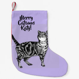 Tabby Cat Merry Catsmus Purple Christmas Stocking Kleine Kerstsok