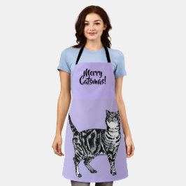 Tabby Cat Merry Christmas Purple lavender Stocking Schort