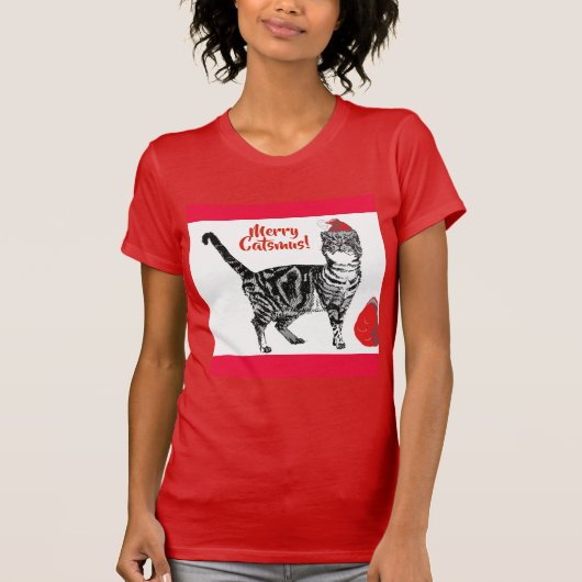 Tabby Cat Merry Kerstmis Catsmus Red Funny Cats T T-shirt (Voorkant)