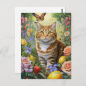 Tabby cat met bloemetjes briefkaart (Voorkant / Achterkant)