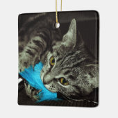 Tabby Cat met Veer van Shirley Taylor Keramisch Ornament (Links)