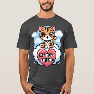 Tabby Cat My Best Friend Heart and Clouds Ontwerp T-shirt