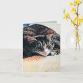 Tabby Cat  Note Kaart, Groen Kaart (Gele Bloem)