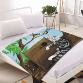Tabby Cat on Birdhouse Fleece Deken