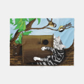 Tabby Cat on Birdhouse Fleece Deken (Voorkant (Horizontaal))