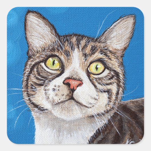 Tabby Cat Painting Square Sticker (Voorkant)