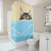 Tabby Cat Peeking Blue Funny Douchegordijn (In situ)