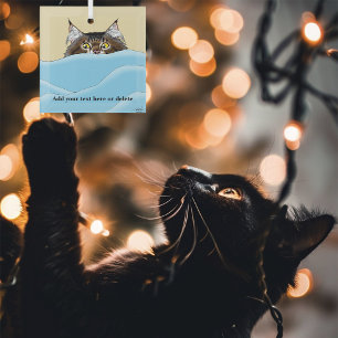 Tabby Cat Peeking Blue Funny Glas Ornament