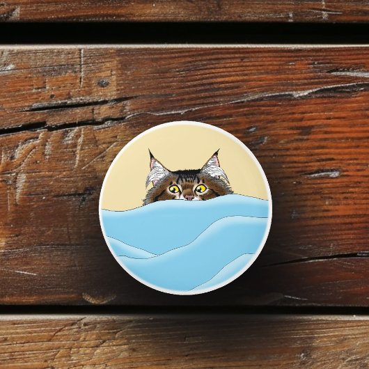 Tabby Cat Peeking Blue Funny Keramische Knop