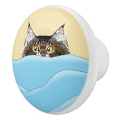 Tabby Cat Peeking Blue Funny Keramische Knop (Rechts)