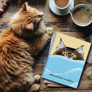 Tabby Cat Peeking Blue Funny Notitieboek