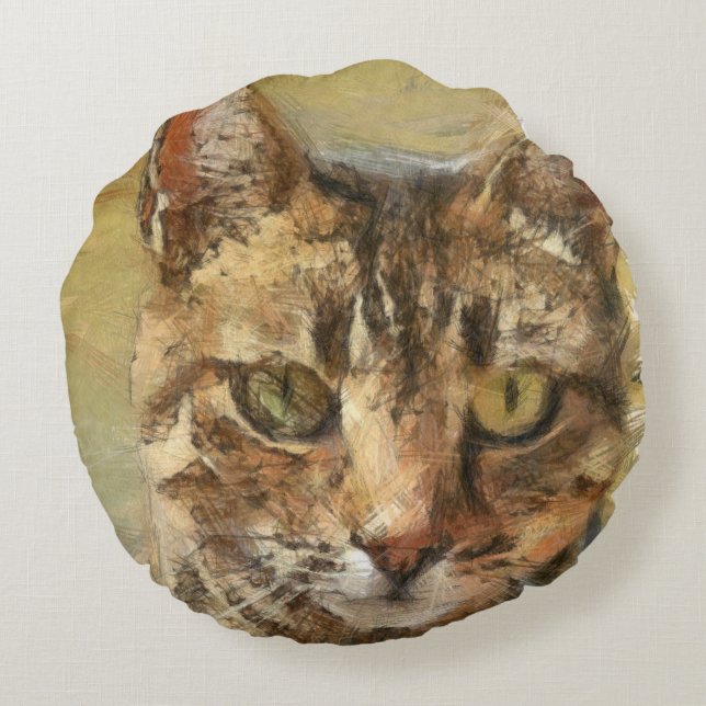 Tabby Cat Pencil Schets Rond Kussen (Achterkant)