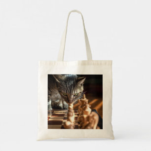 Tabby Cat Pplay Chess Tote Bag
