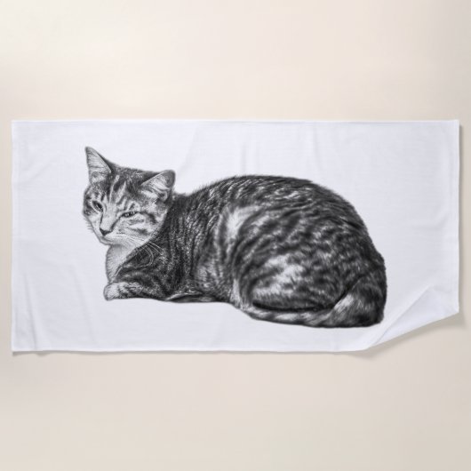 Tabby Cat serviette de plage Monochrome (Devant)