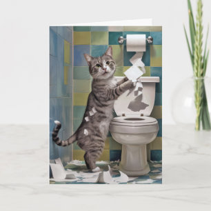 Tabby Cat Shredding Toilet Papier Verjaardag Kaart