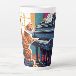 Tabby Cat speelt piano Latte Mok