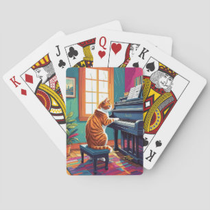 Tabby Cat speelt piano Pokerkaarten