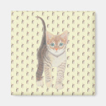 Tabby Cat Square Magnet op geel
