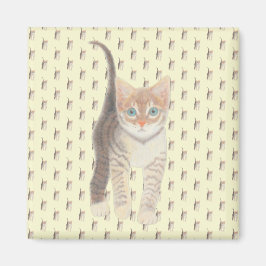 Tabby Cat Square Magnet op geel Magneet