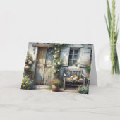 Tabby Cat Sur Ancien Banc Carte Note (Devant)