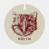 Tabby Cat Tekening Aangepaste kleur Aangepaste naa Metalen Ornament (Voorkant)