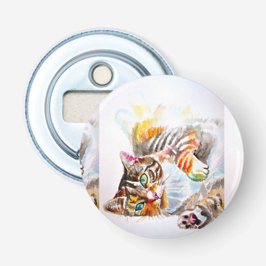 Tabby Cat Watercolour Cats Favour Floral Flower Button Flesopener (Voorkant)
