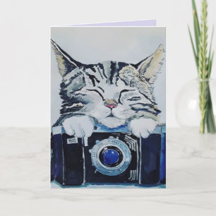 TABBY CAT WATERVERF ART BIRTHDAY Wenskaart Kaart
